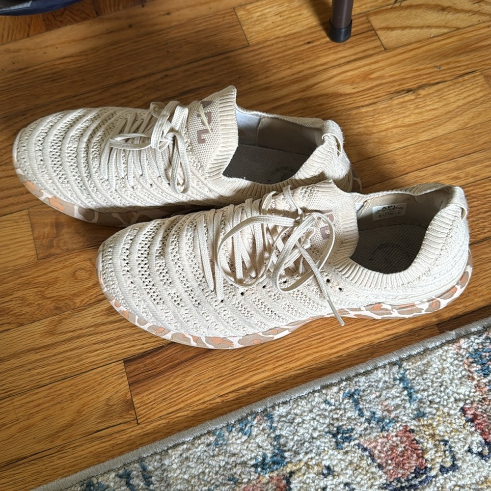 APL: Athletic Propulsion Labs Techloom Wave Sneakers in warm silk and leopard